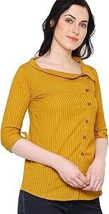 Women's Cotton Flex Stripe Printed Regular Fit Straight Top for Women