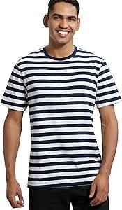 2715 Men's Super Combed Cotton Rich Striped Regular Fit Round Neck Half Sleeve T-Shirt