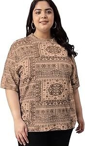 100% Pure Cotton Oversized Baggy Fit Stylish Paisley Bandana Print Half Sleeve Plus Size T-Shirt for Women & Girls (Sizes: 2XL to 5XL)