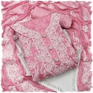 Women's Chanderi Embroidery Work Unstitched Salwar Suit Dress Material With Embroidery Work Dupatta (Free Size)