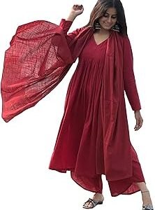 Women's Rayon Viscose A-Line Solid Kurta with Palazzo & Dupatta