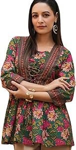 Women's Rayon Paisley Printed Tunic Western Tops Short Kurti – Comfortable Everyday Wear & Half Sleeves, Collar Neck (Available in Plus Size and Combo Pack of 2)