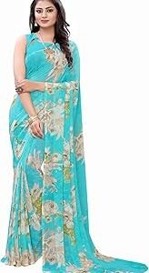 Women's Georgette Printed Saree With Blouse Piece