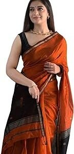Women's Cotton Linen Saree With Gold-Toned Zari Work & Unstitched Blouse Piece