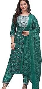 Women's Embroidered Straight Kurta Set with Palazzo Pants & Dupatta- Ethnic Wear