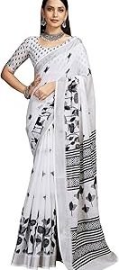 Women's Printed Durga Pooja Cotton Saree With Unstitched Blouse Piece