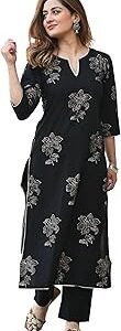 Women's Gold Printed Rayon Black Kurta Set with Ethnic Palazzo Pants