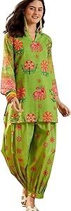 Women's Linen Floral Print Summer Wear Straight Short Kurti with Afghani Pant Set | Kurta Pant Set | Office wear Kurta Set | Vacation wear Kurta Set