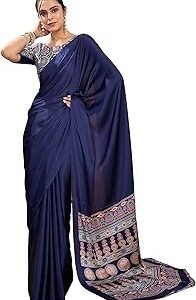 Women's Satin Silk Ajrak Printed Saree With Unstitched Blouse Piece (PURAJRKH001A_RJ_Parent)
