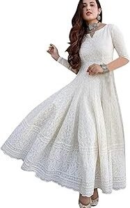 Women's Cotton Straight Fit Straight Chikankari Long Kurti Gown