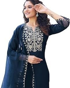 Women's Silk Blend Embroidery Straight Kurta with Pant & Dupatta