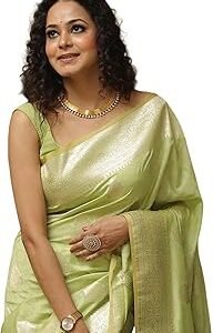 Women's Kanjivaram Silk Saree Jacquard Banarasi Sari With Blouse Piece For Wedding
