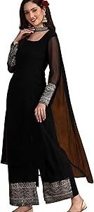 Women's Georgette Embridered Kurta Palazzo and Dupatta Set