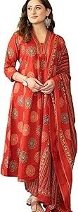 Women's Pure Cotton Intricate Block Printed Ethnic Wear Kurta Set with Palazzo & Dupatta