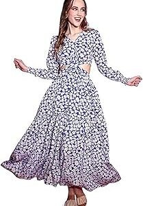 Women's Crepe Fit and Flare Printed Full Sleeve V-Neck Casual Dress