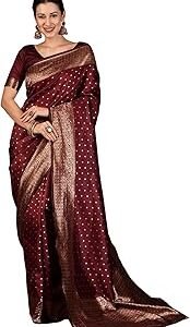 Women's Banarasi Soft Silk Saree Pure Silk with Unstitched Blouse Piece