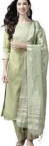 Women's Cotton Yoke Design Straight Kurta Pant with Dupatta Set