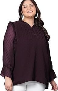 Women's Plus Size Embroidered Georgette Longline Tunic Tops with Lining (2XL to 7XL)