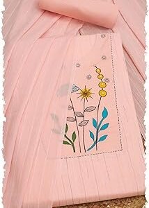 Womens Cotton Striped Unstitch Dress Material With Thread Work