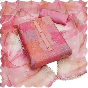 Womens Organza Silk With Position Print dress material With Crosset Work Digital Print Dupatta