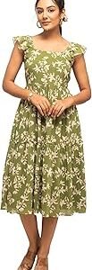 Women's Fit And Flare Knee Length Georgette Floral Printed Below The Knee Dress