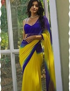 Women's Yellow Georgette Ombre Printed Saree With Unstitched Blouse Piece (ATRNG6301_CM)