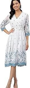 Women's Fit and Flare Midi Georgette Digital Print Flared Western Dress