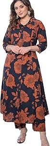 Women's Pure Cotton Hand Block Printed Floral Ethnic Kurta Set with Palazzo Pants