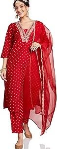 Women's Embroidered Kurta Set with Organza Dupatta | Available in Plus Sizes