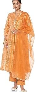 Women's Embroidered Anarkali Kurta Set with Organza Dupatta in Chanderi Blend | Available in Plus Sizes