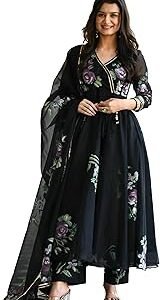 Women's Georgette Anarkali Floral Printed Kurta with Pant & Dupatta (Dress 113)
