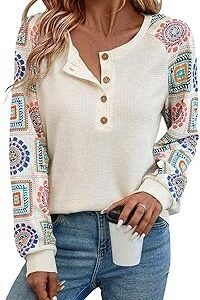 Geometric Regular Fit Floral Print Round Nack Full l Long Sleeve Trendy TOP for Womens