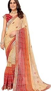 Women's Woven Latest Georgette Saree with Lace and Blouse Material
