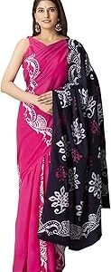 Women's Hand Block Printed Cotton Saree With Blouse Piece (SH-0814_Multicolour)