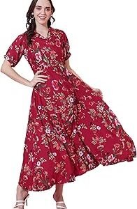 Women's Floral Printed Long Fit and Flare Maxi Dresses (Small to Plus Sizes 10XL)