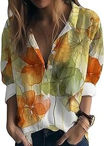 Women's Floral Printed Button Down Western Shirt with Collar Neck and Rolled-Up Long Sleeves in Relaxed Fit