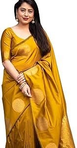 Womens Pure Banarasi Soft Silk Saree Kanjivaram Style Sarees With Blouse Piece For Wedding (KeriGola-51)
