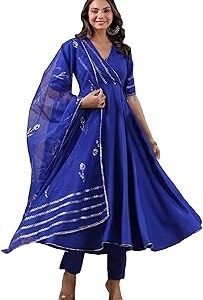 Women's Rayon Blend Anarkali Solid Kurta with Pant & Dupatta