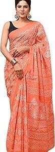 Hand Block Printed Cotton Mulmul Saree with Blouse Piece | Soft & Lightweight Ethnic Wear