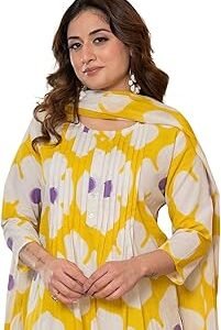 Womenâ€™s Cotton Floral Printed Kurta Set with Pants & Dupatta â€“ A-Line Fit, 3/4 Sleeve | Vibrant Ethnic Wear