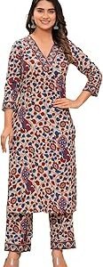 Women's Cotton Printed Straight Kurta with Palazzo
