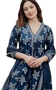 Womenâ€™s Pure Cotton Handblock Ethnic Printed Kurta Set with Pants & Dupatta
