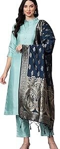 Women's Cotton Silk Blend Straight Kurta Set with Trouser Pant & Banarasi Silk Dupatta