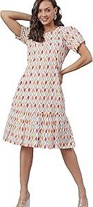 Women's Cotton Printed A-Line Western Knee-Length Dress