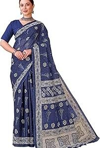 Women's Floral Batik Printed Pure Soft Cotton Mulmul Saree Without Blouse Piece(11969_Parent)