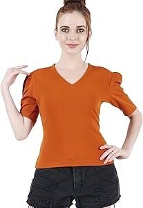 Casual Solid Puff-Sleeves Crop Top for Women || V-Neck Crop Top for Women || Half-Sleeves Summer Crop Top for Women || Crop Tops for Women Latest Fancy Crop Top for Women