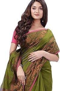 Women’s Kanjivaram Style Cotton Silk Saree Banarasi Saree for Wedding Soft Silk Saree Party Wear Traditional Gulab Designer Saree with Blouse Piece