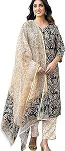 Women's Rayon Blend Floral Printed Straight Kurta Pant with Dupatta Set