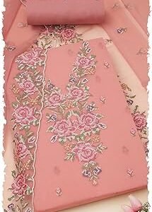 Womens Crinkle Chiffon Embroidered Unstitch Dress Material With Stone Work