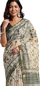 Women's Stylish Kota Doria Checks Woven Geometric Printed Saree with Blouse Piece
